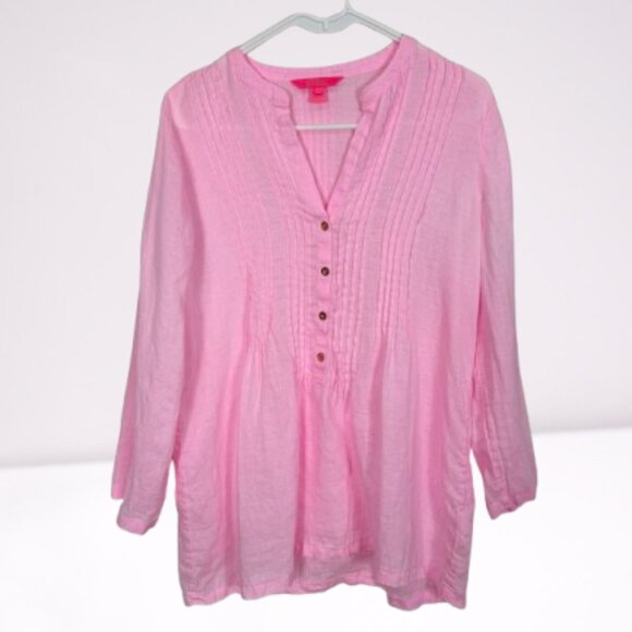 Lilly Pulitzer Sarasota Linen Tunic Top Size M Baby Pink - Picture 4 of 10
